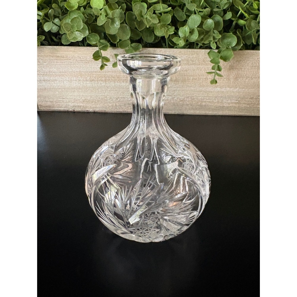 Vintage Cut Glass Bud Vase Small Starburst Pinwheel Decanter Clear 4 Inch